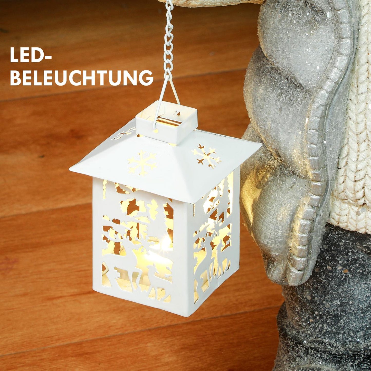 Christmas Reindeer Decoration with LED Lantern, Battery-Powered