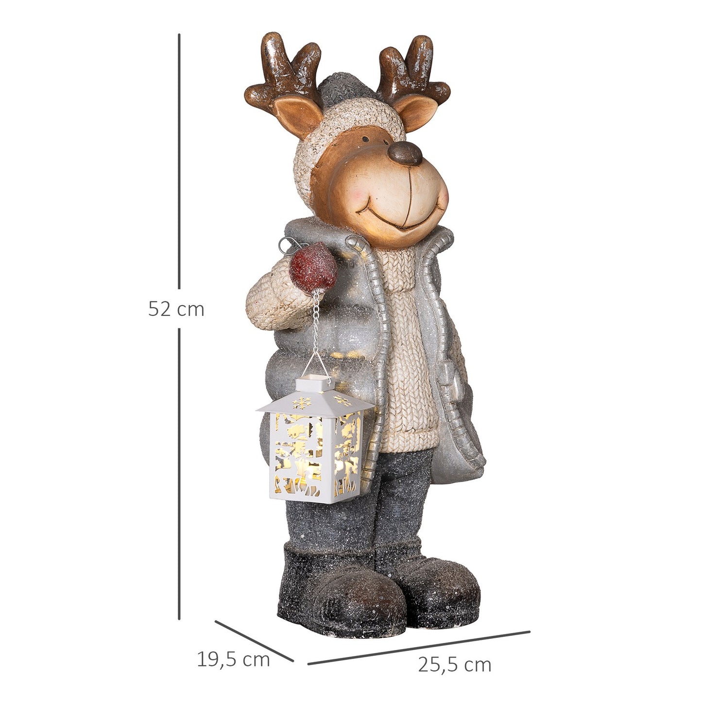 Christmas Reindeer Decoration with LED Lantern, Battery-Powered