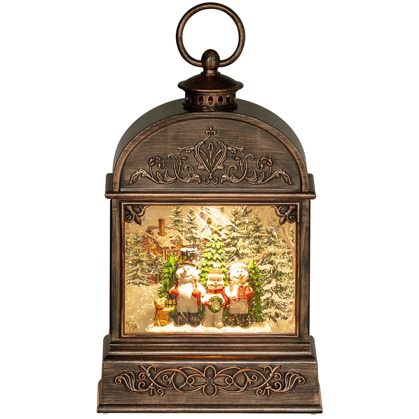 Snow globe lantern with light & music - Christmas decoration in bronze