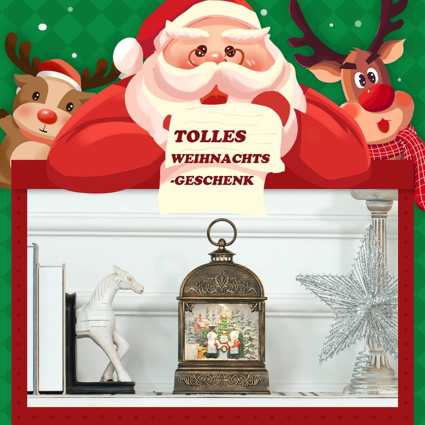 Snow globe lantern with light & music - Christmas decoration in bronze