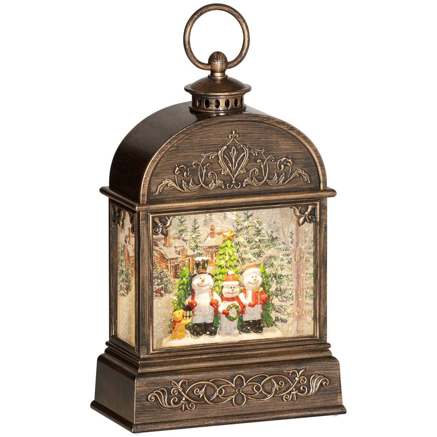 Snow globe lantern with light & music - Christmas decoration in bronze