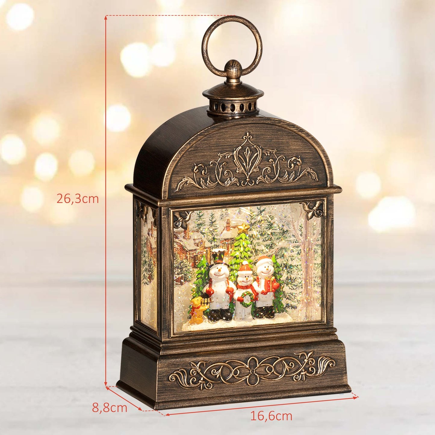 Snow globe lantern with light & music - Christmas decoration in bronze