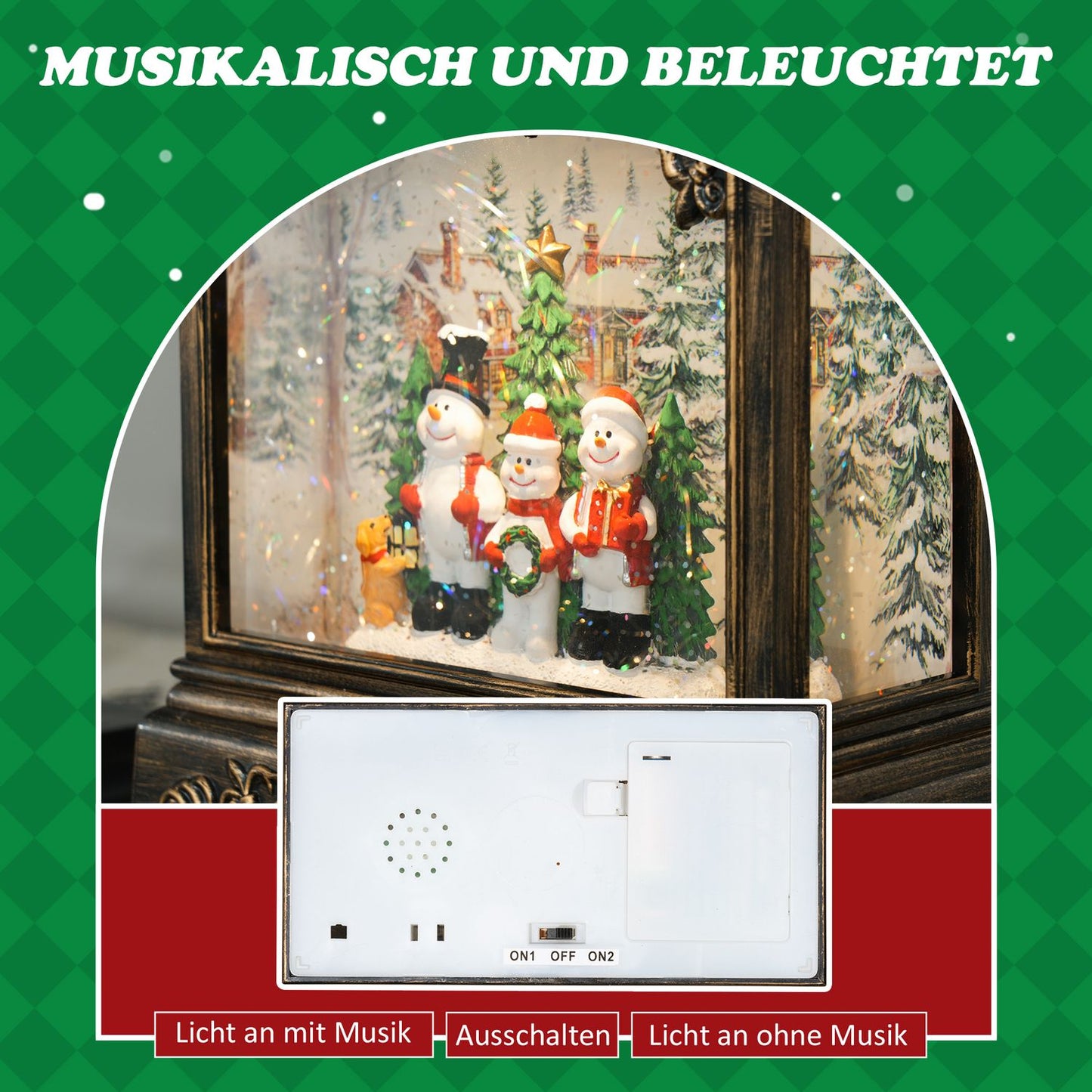 Snow globe lantern with light & music - Christmas decoration in bronze