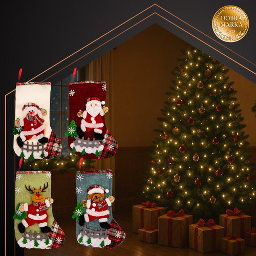 Christmas Stockings Set, 4 Decorative Designs, 19x31 cm