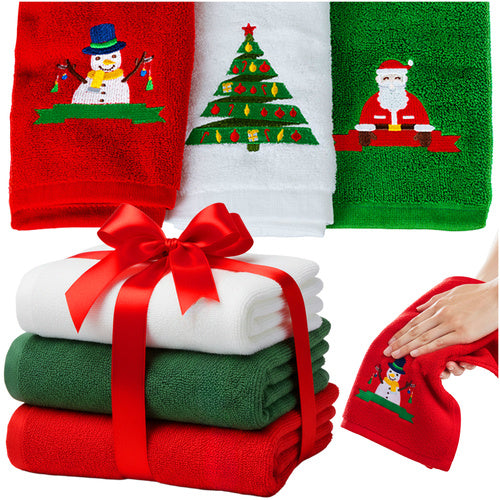 Christmas Towels Set of 3 – Cotton, Red/Green/White