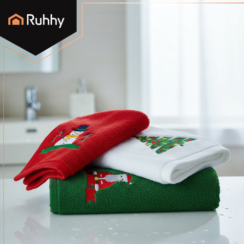 Christmas Towels Set of 3 – Cotton, Red/Green/White