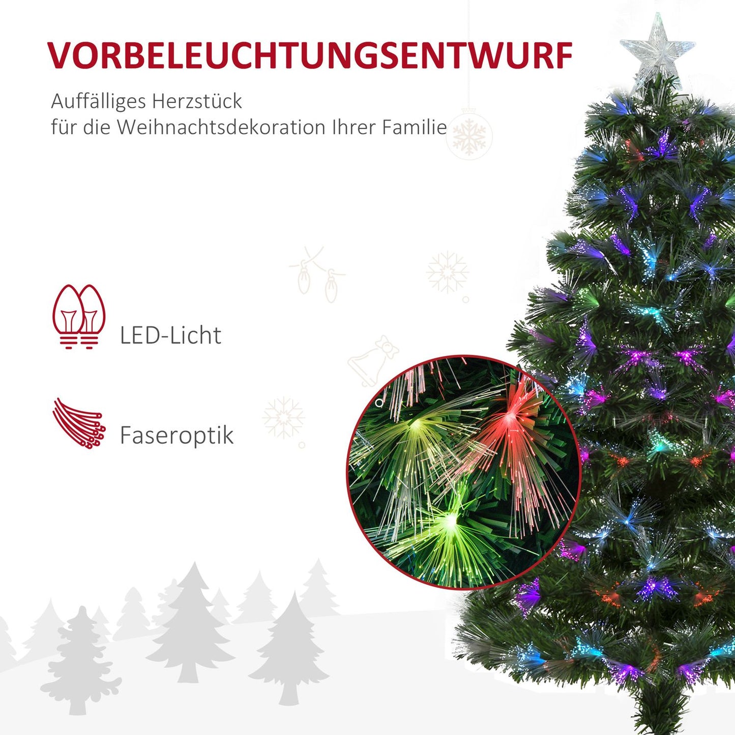 Artificial Christmas tree, 120 cm, multicolored lights & metal base