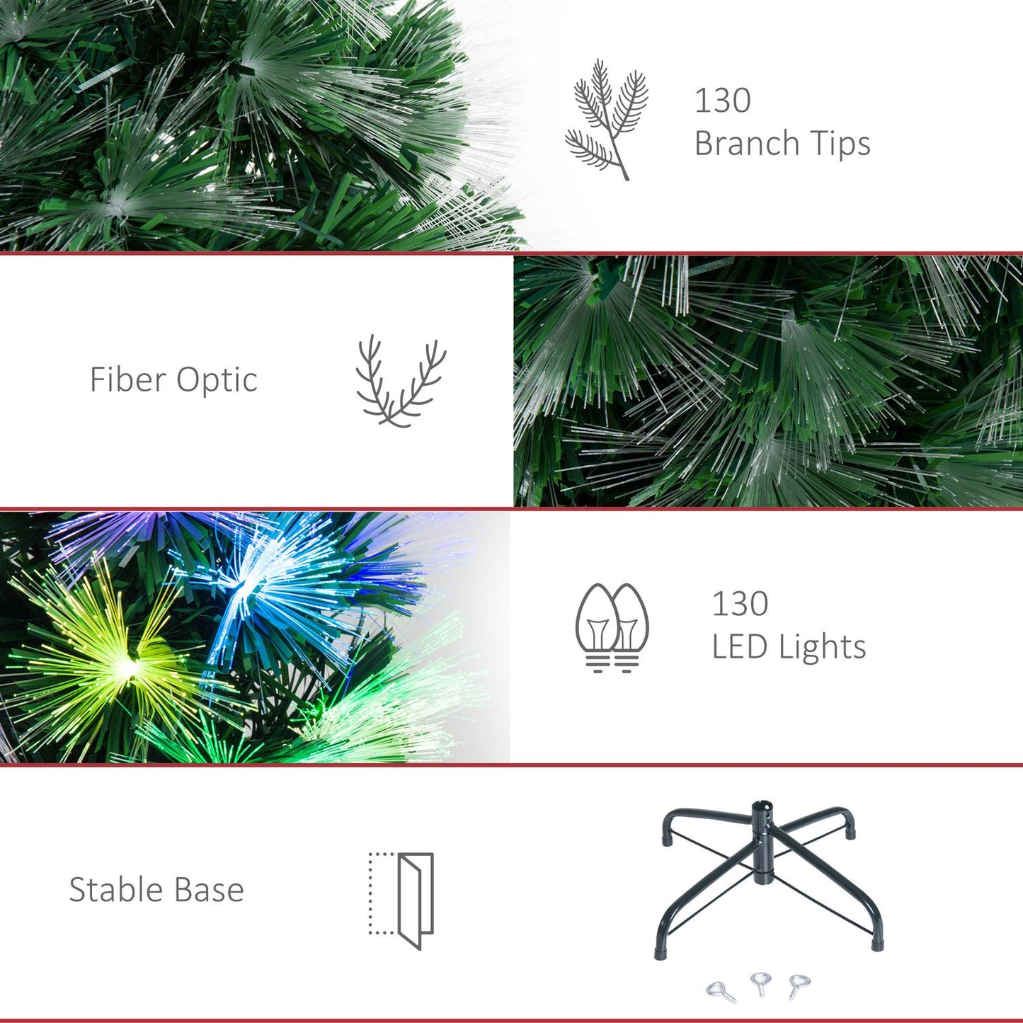Artificial Christmas tree, 120 cm, multicolored lights & metal base