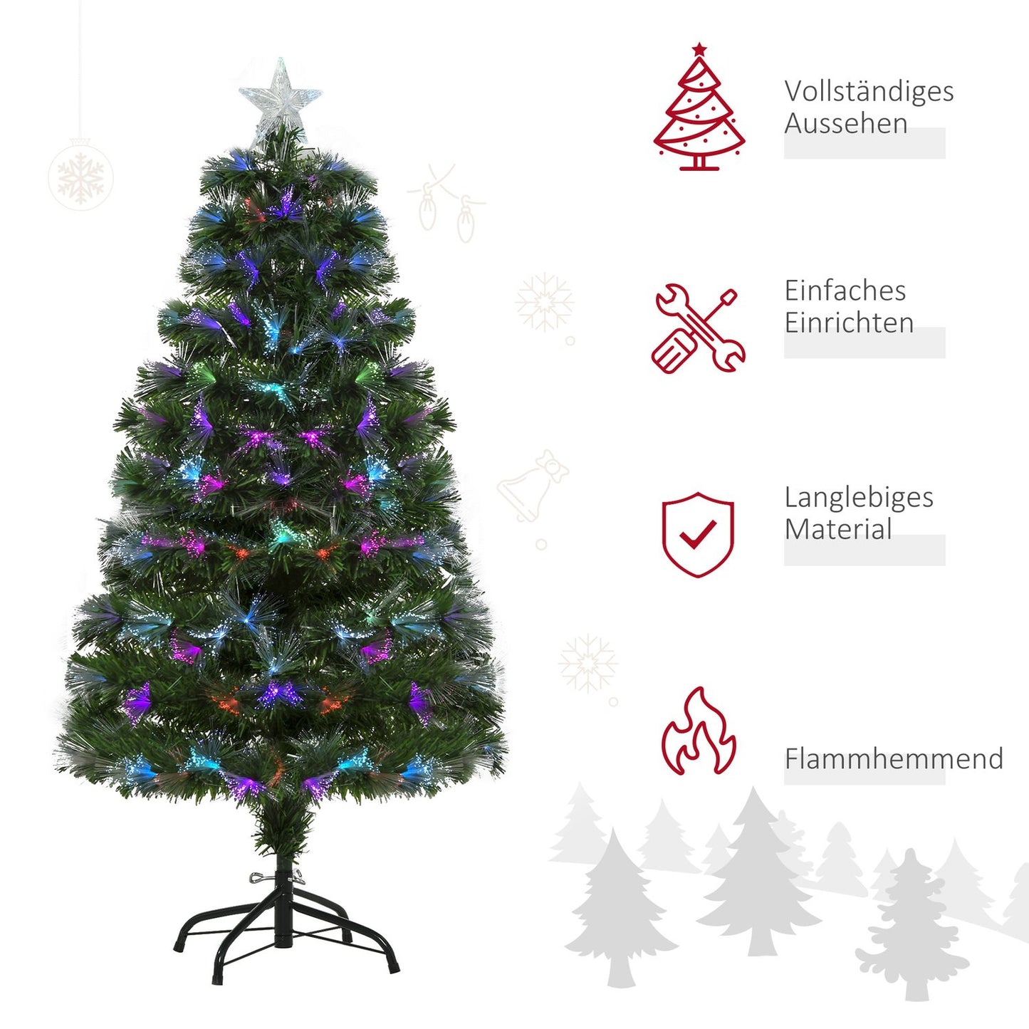 Artificial Christmas tree, 120 cm, multicolored lights & metal base