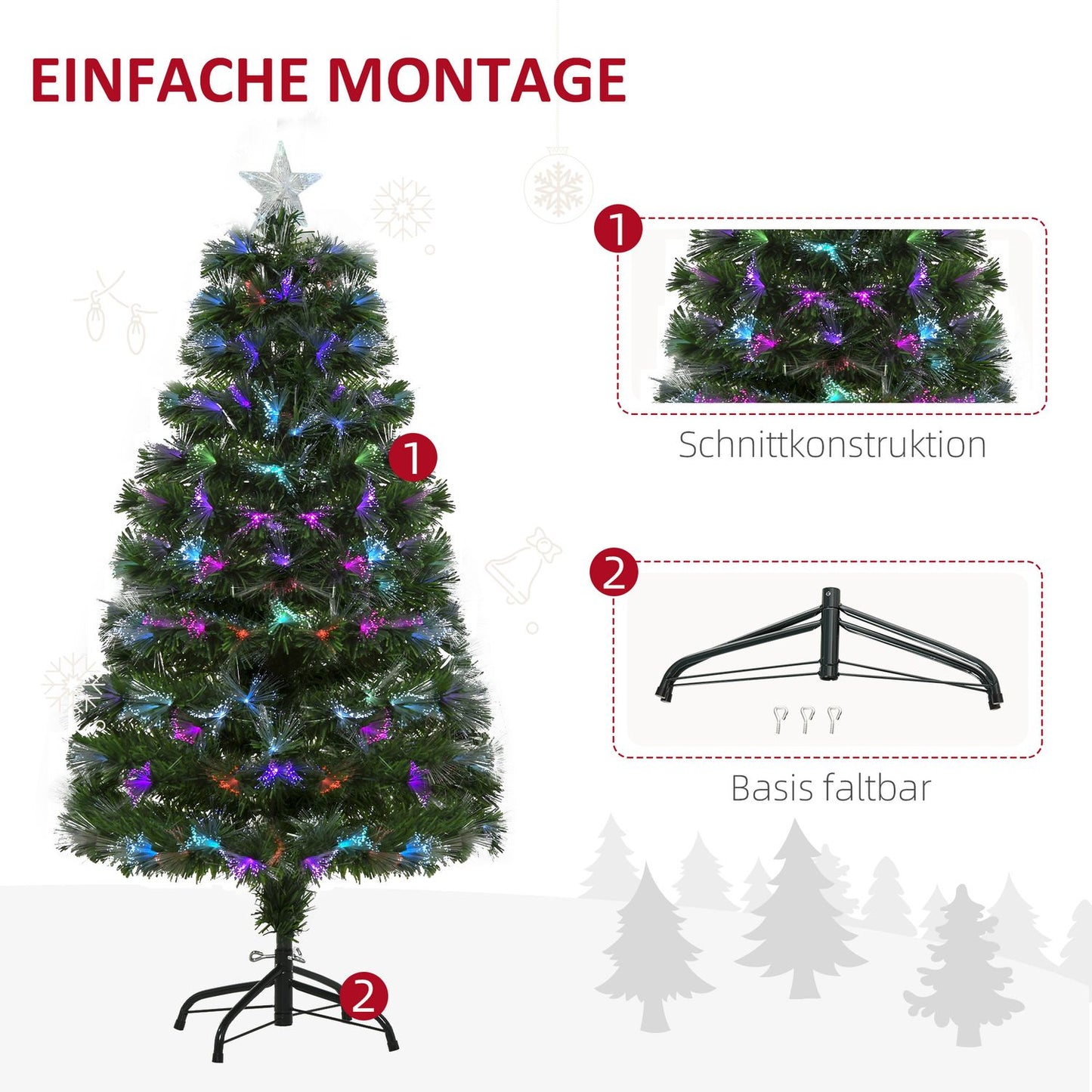 Artificial Christmas tree, 120 cm, multicolored lights & metal base
