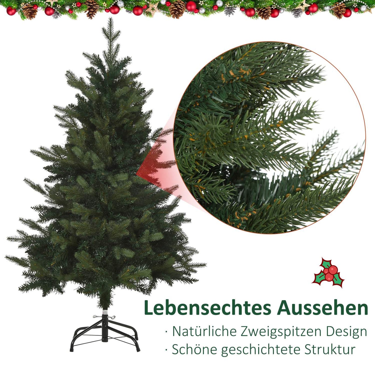 Artificial Christmas tree, 1.2 m high, 657 branches, metal stand