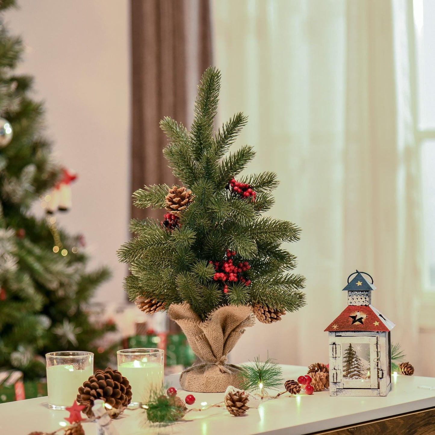 Artificial Christmas tree, 50cm, red berries & pine cones