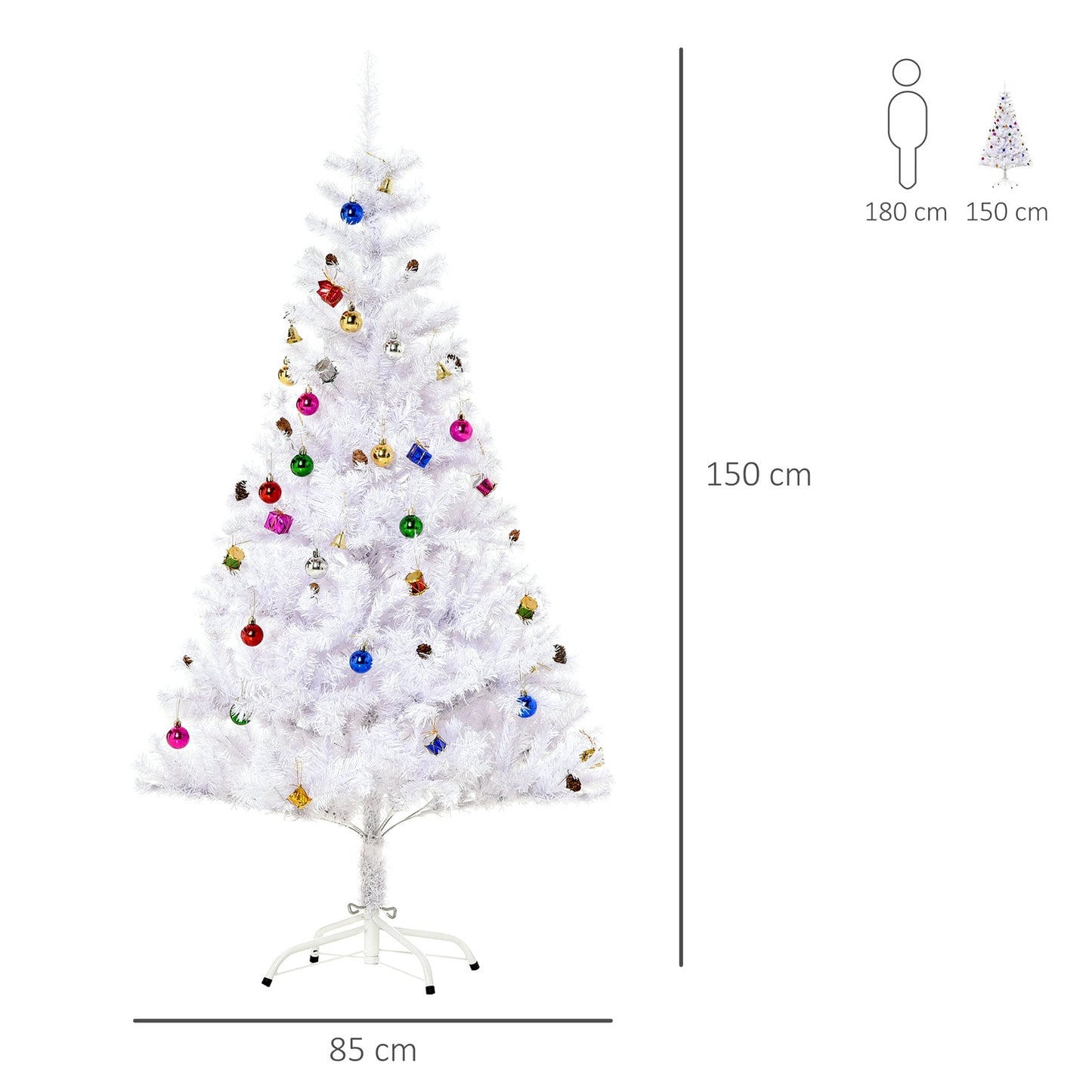 150 cm White artificial Christmas tree with decorations