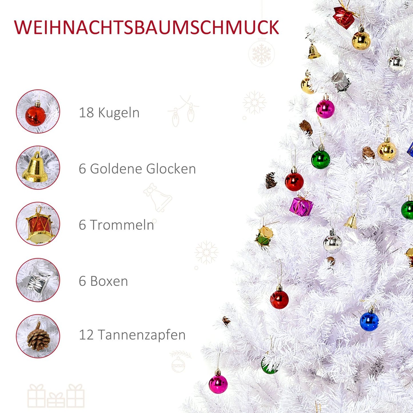 150 cm White artificial Christmas tree with decorations