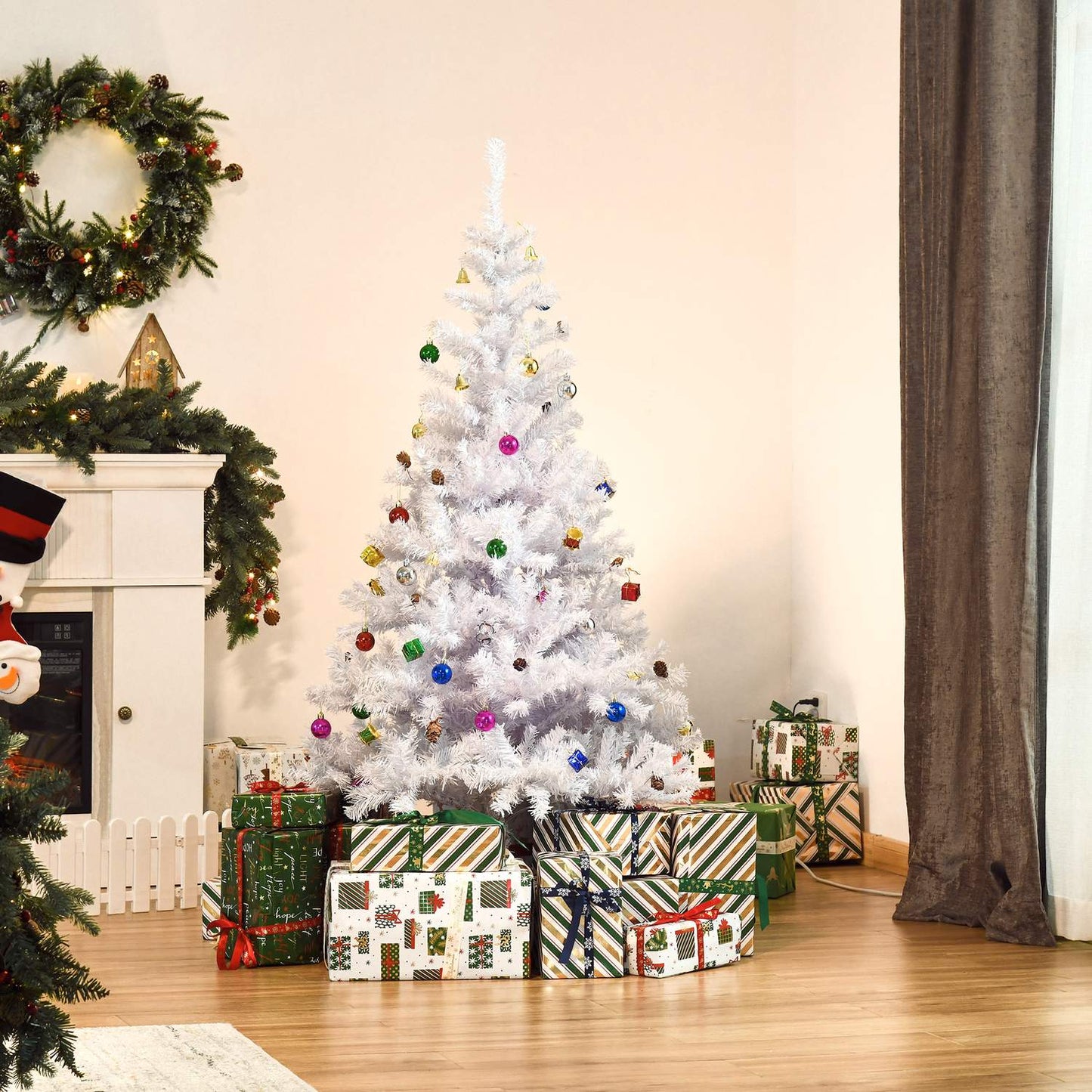 150 cm White artificial Christmas tree with decorations