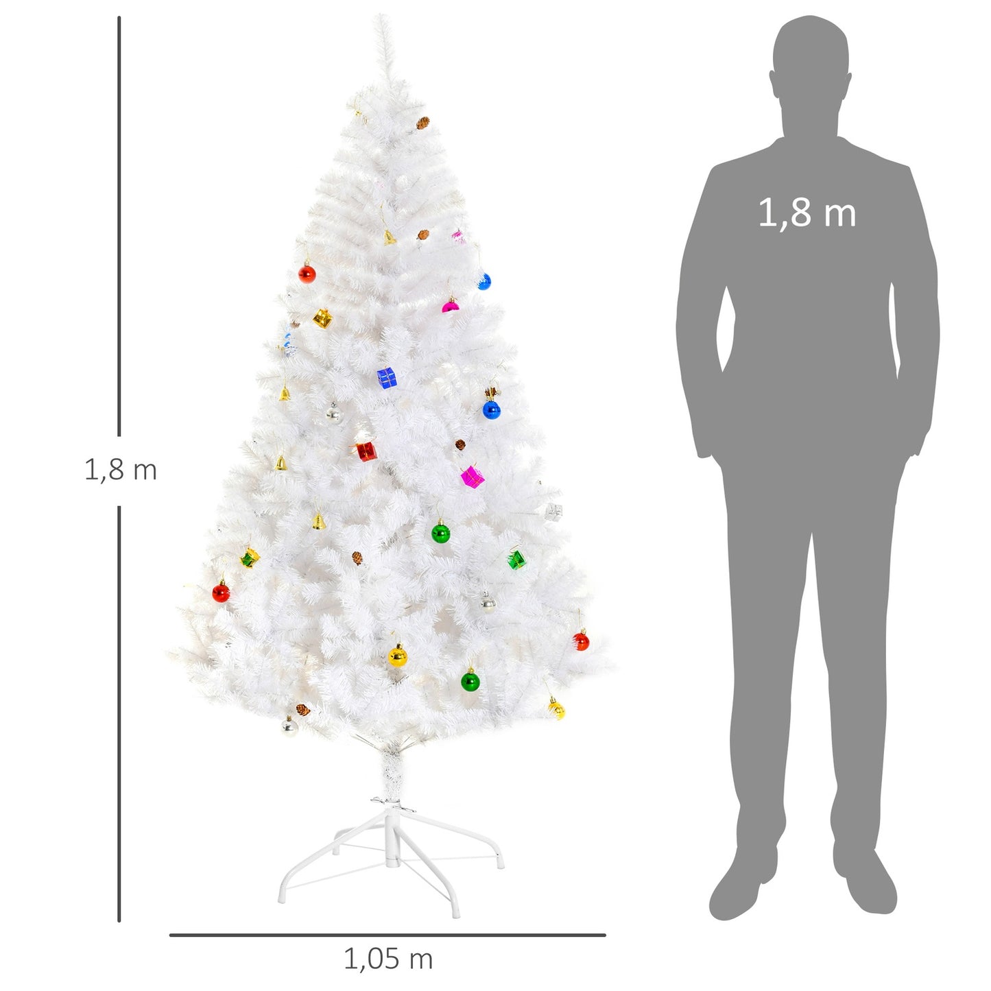 Artificial 180 cm Christmas tree with stand and decorations