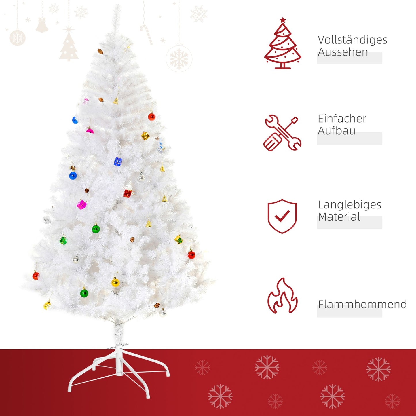 Artificial 180 cm Christmas tree with stand and decorations