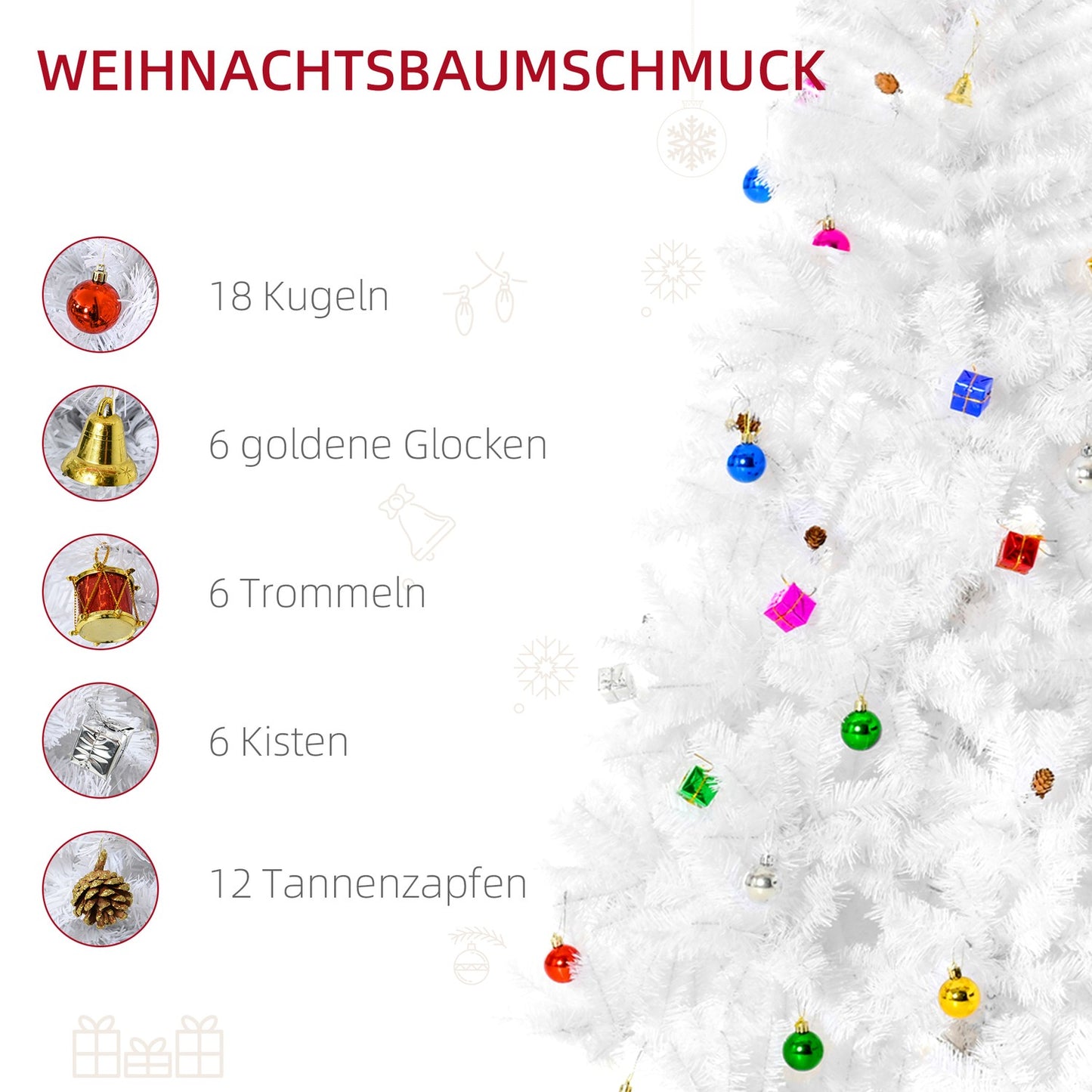 Artificial 180 cm Christmas tree with stand and decorations