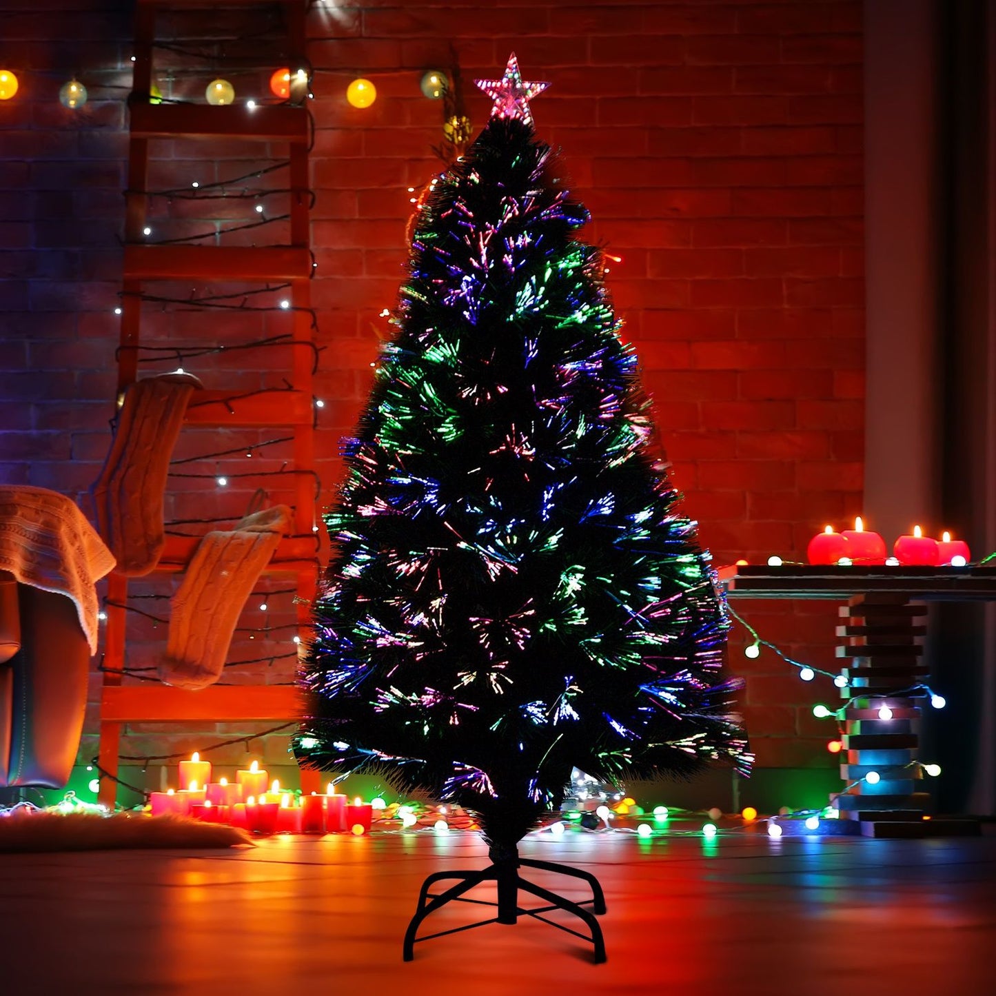 Fiber optic Christmas tree with LED lights, 120 cm