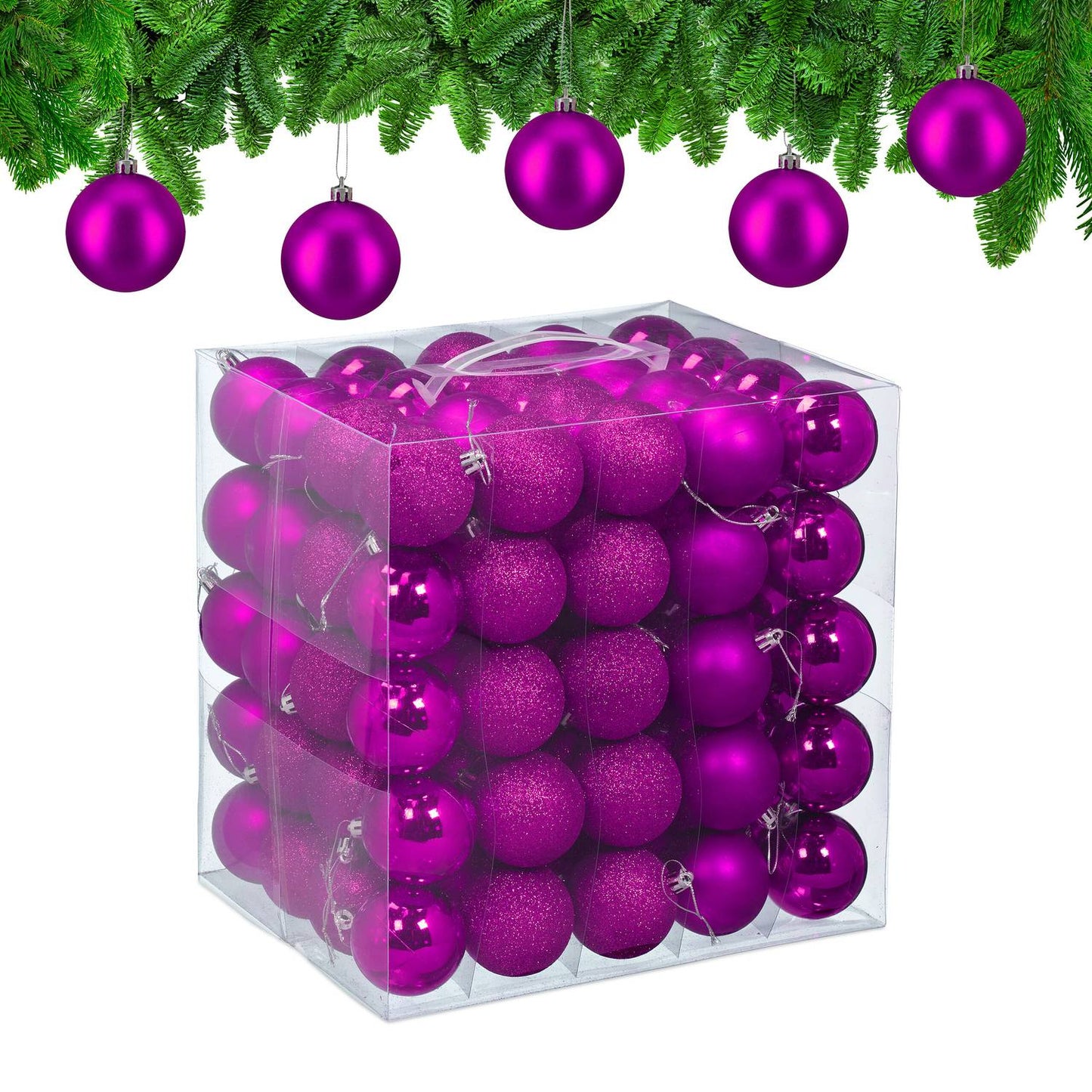 Christmas Tree Baubles Set, 100 Pieces, Mixed Finishes