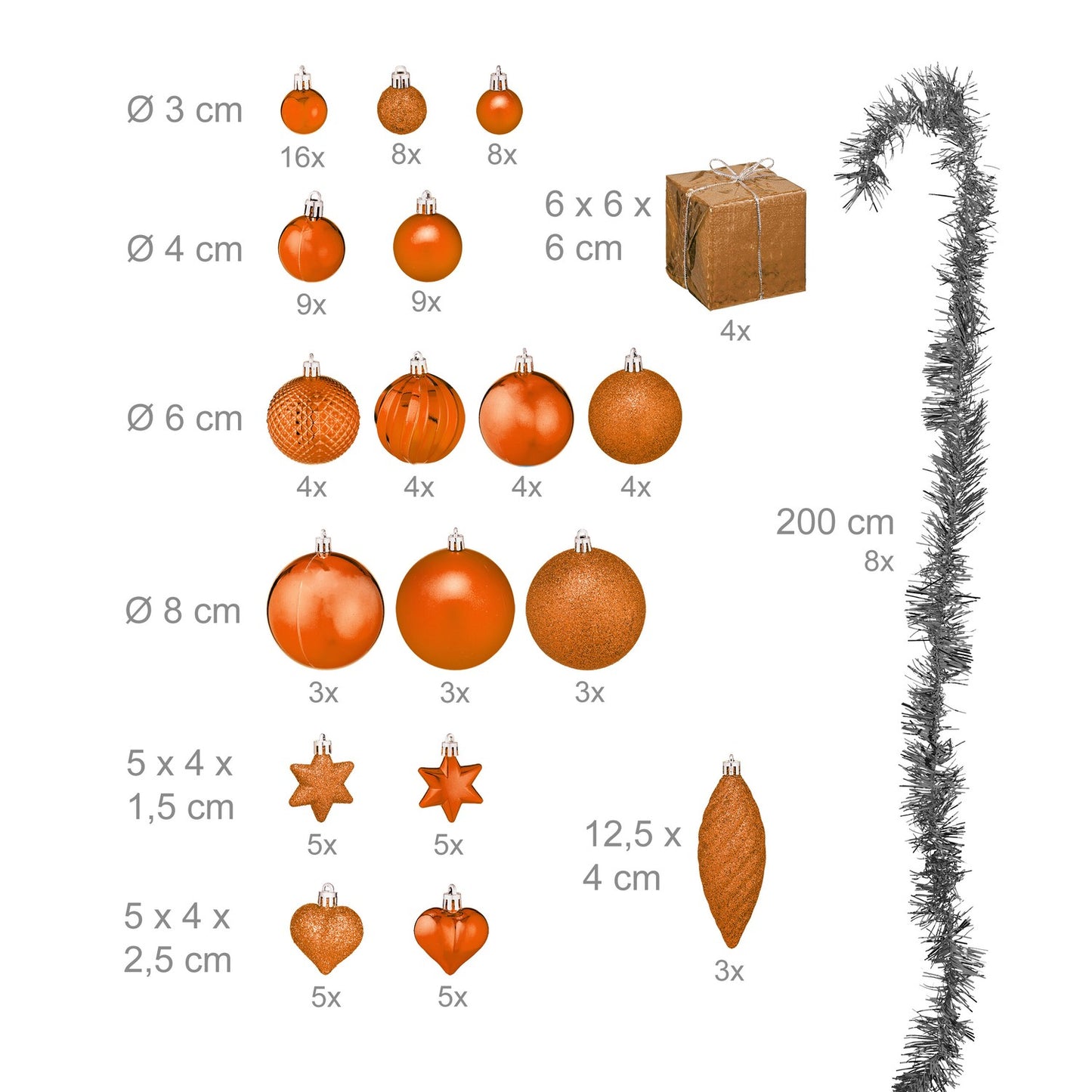 Christmas Tree Baubles Set, 110 Plastic Ornaments