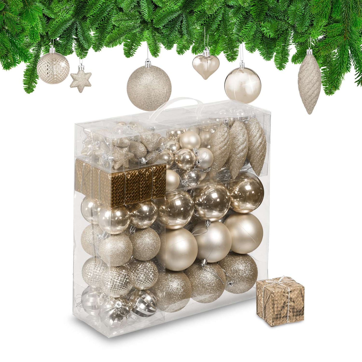 Christmas Tree Baubles Set, 110 Plastic Ornaments