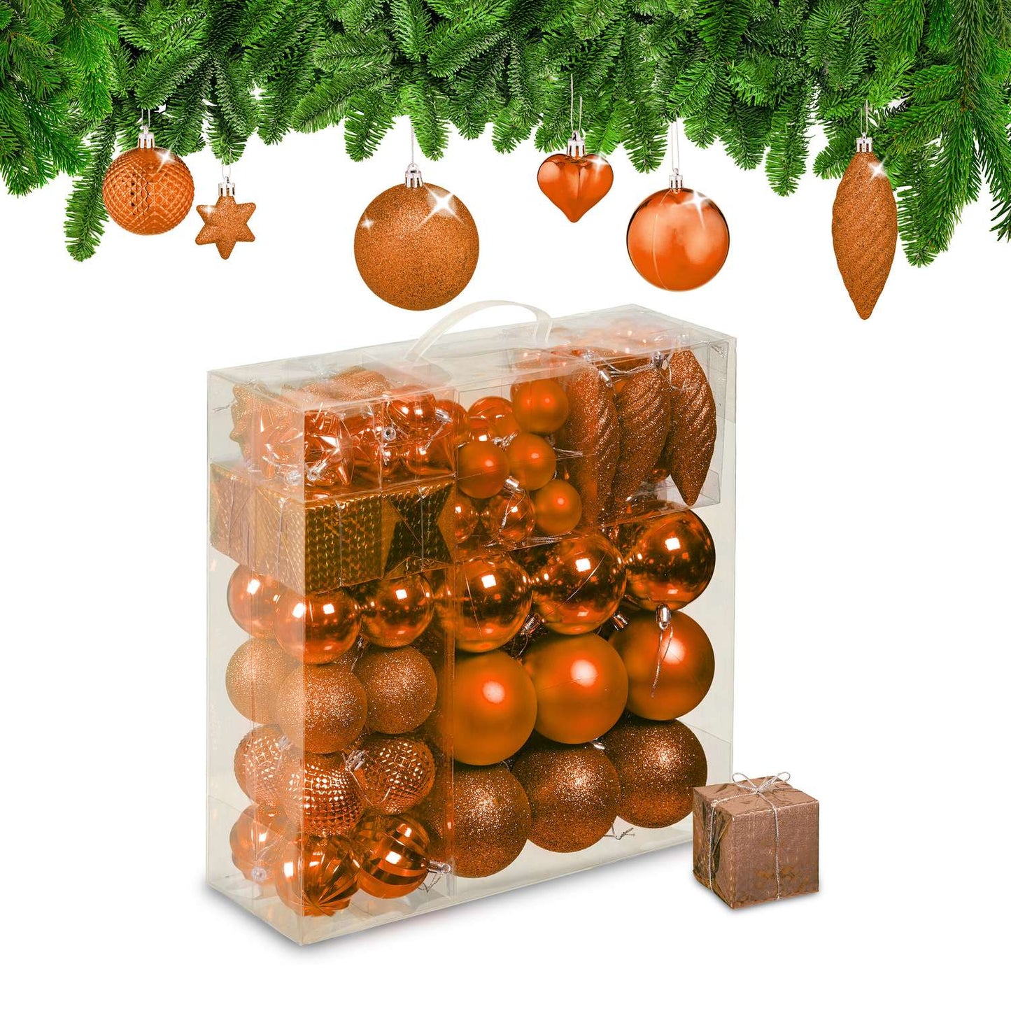Christmas Tree Baubles Set, 110 Plastic Ornaments