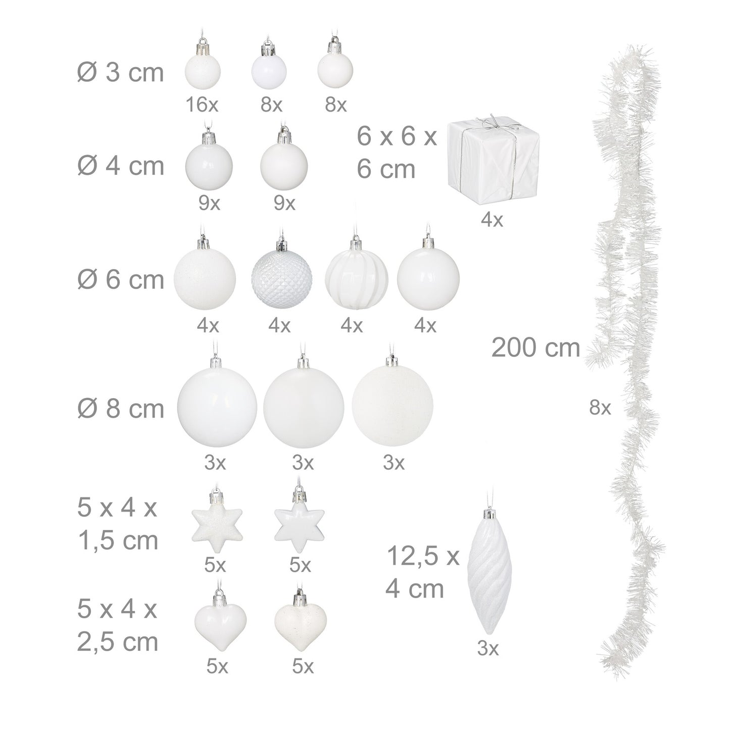 Christmas Tree Baubles Set, 110 Plastic Ornaments