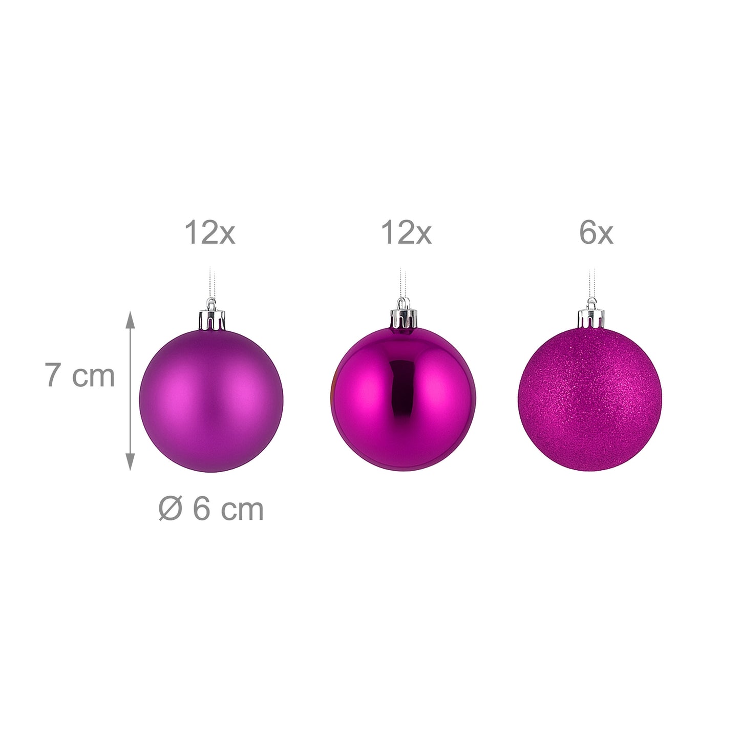 Christmas Tree Baubles Set, 30 Decorative Plastic Ornaments