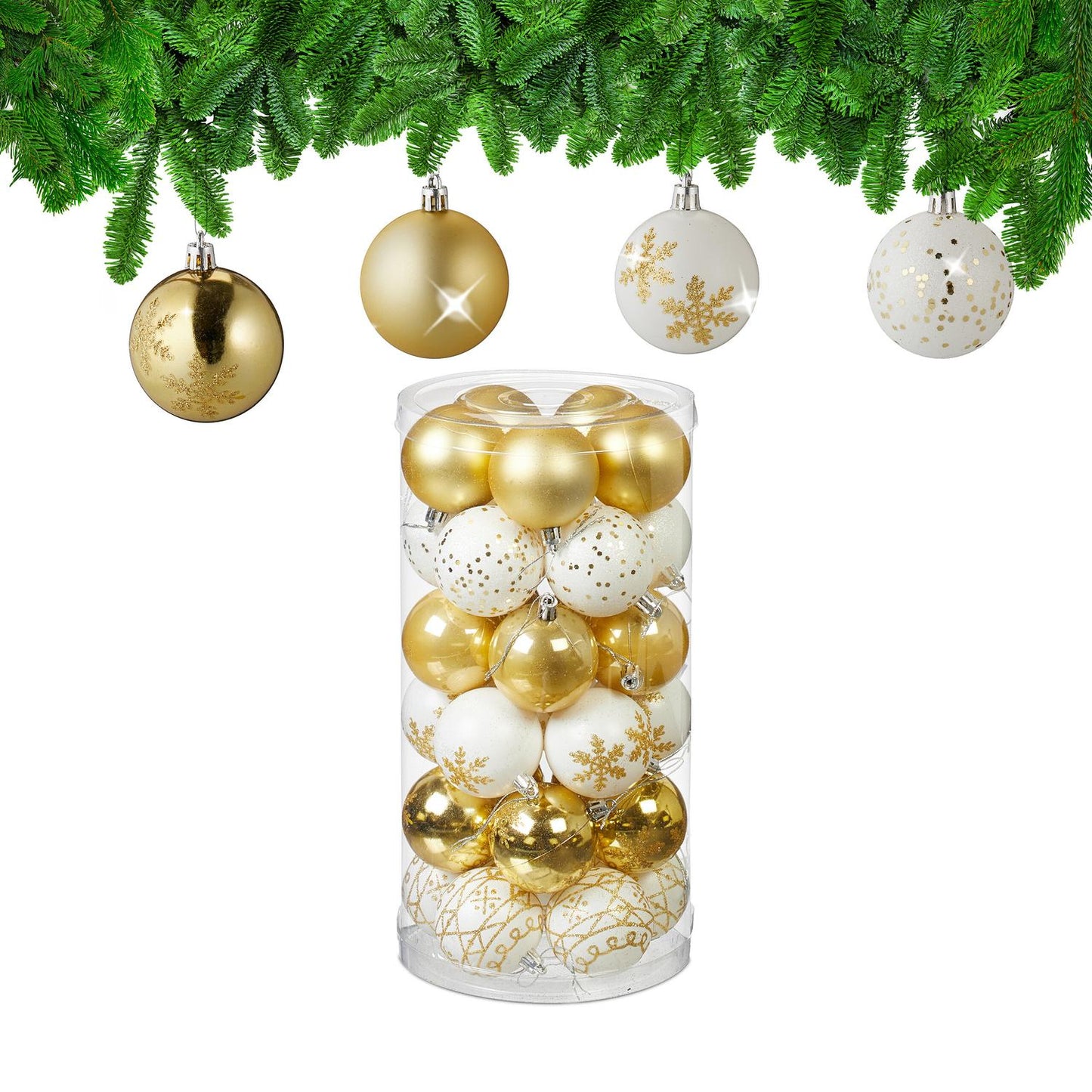 Christmas Tree Baubles Set - 30 Pieces, 6 Designs