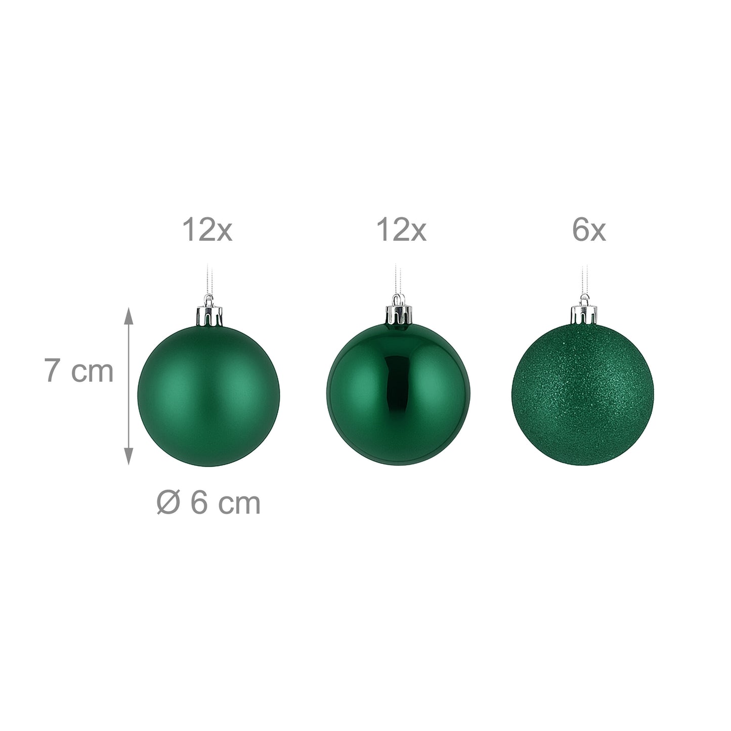 Christmas Tree Baubles Set, 30 Plastic Decorations