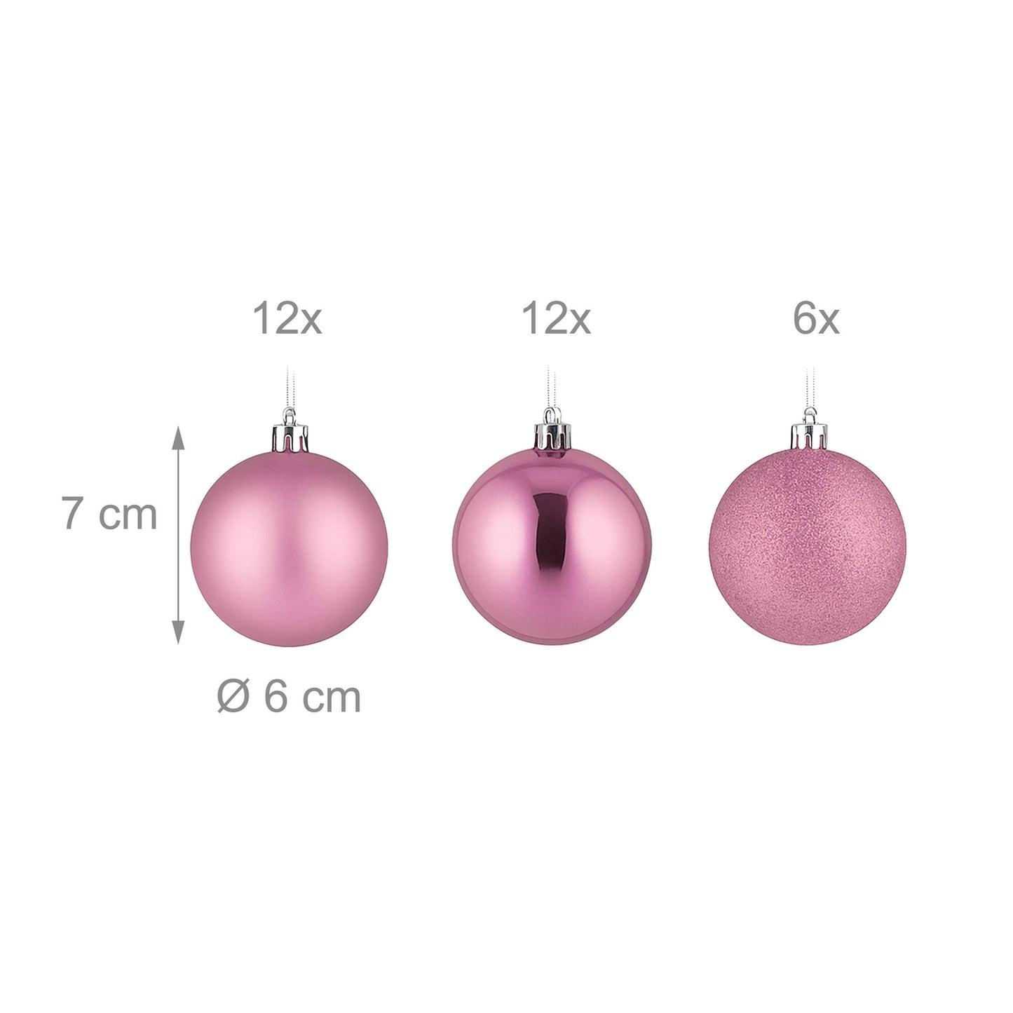 Christmas Tree Baubles Set, 30 Plastic Ornaments
