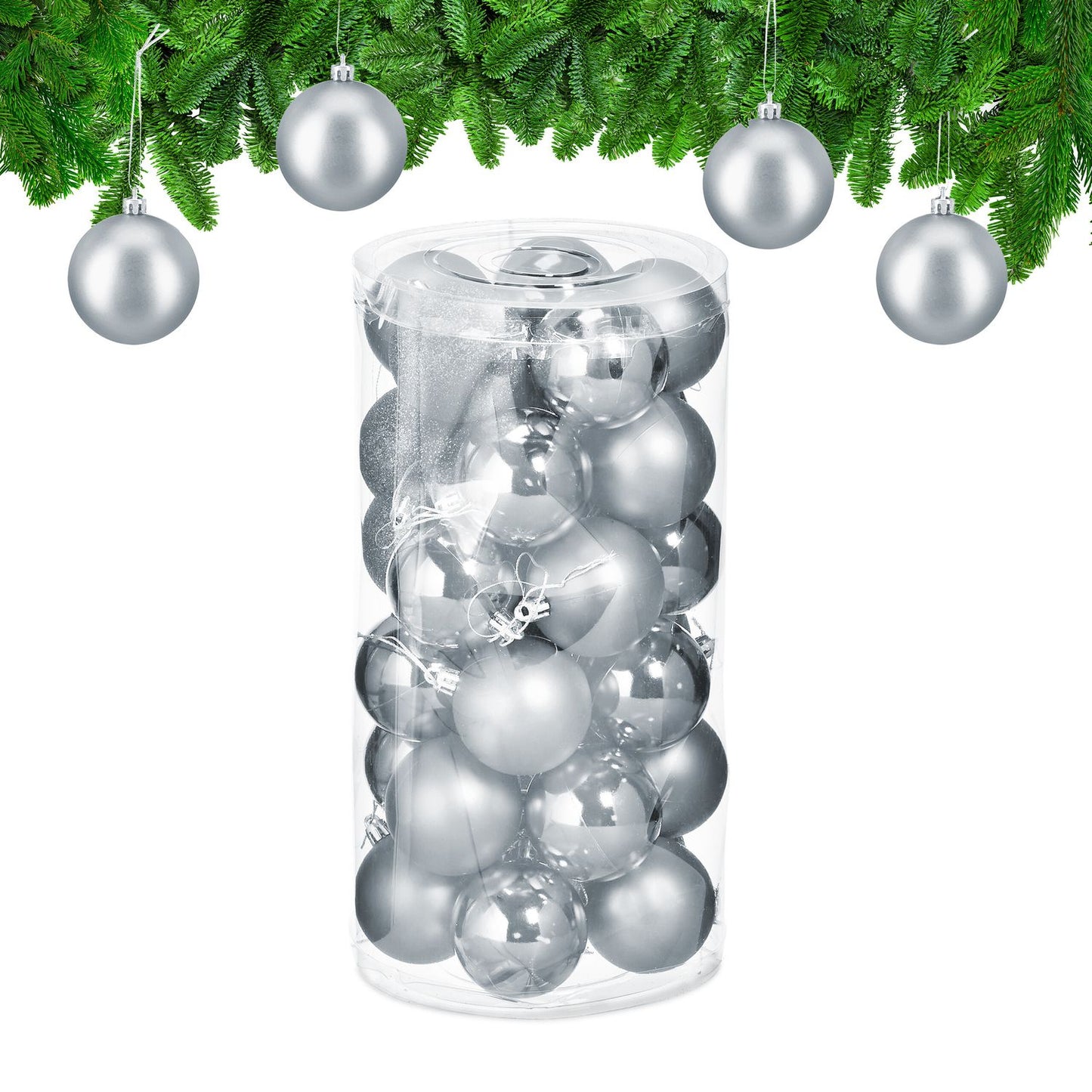 Christmas Tree Baubles Set, 30 Plastic Ornaments