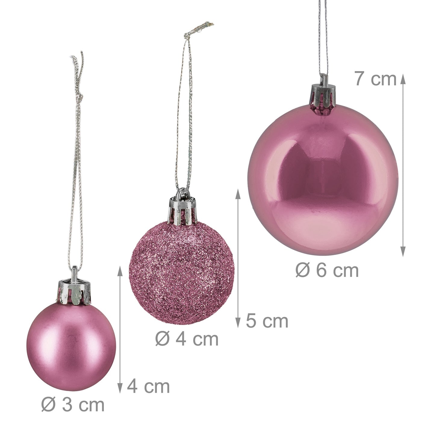 Christmas Tree Baubles Set, 50 Pcs, Plastic Ornaments