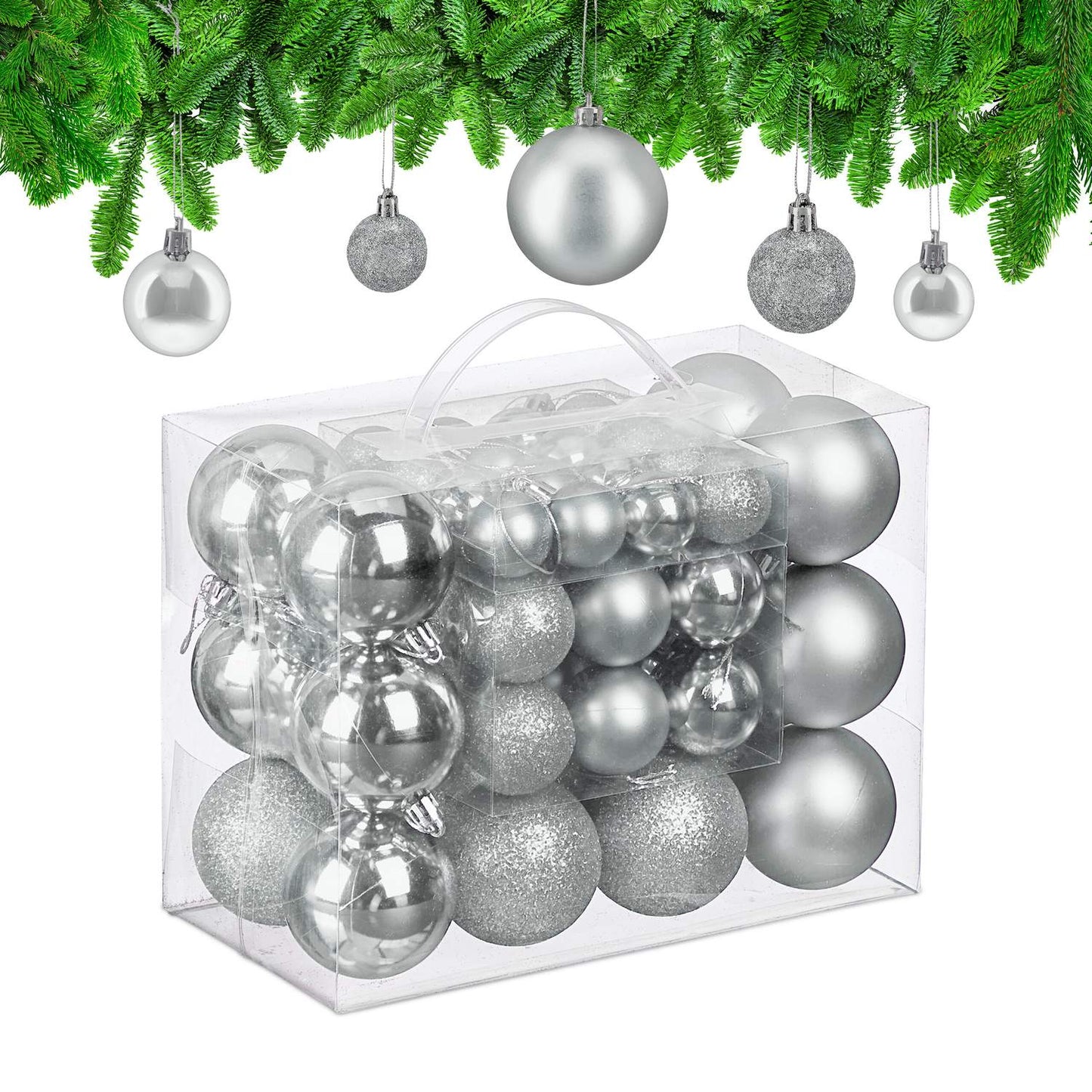 Christmas Tree Baubles Set, 50-Piece, Plastic Ornaments