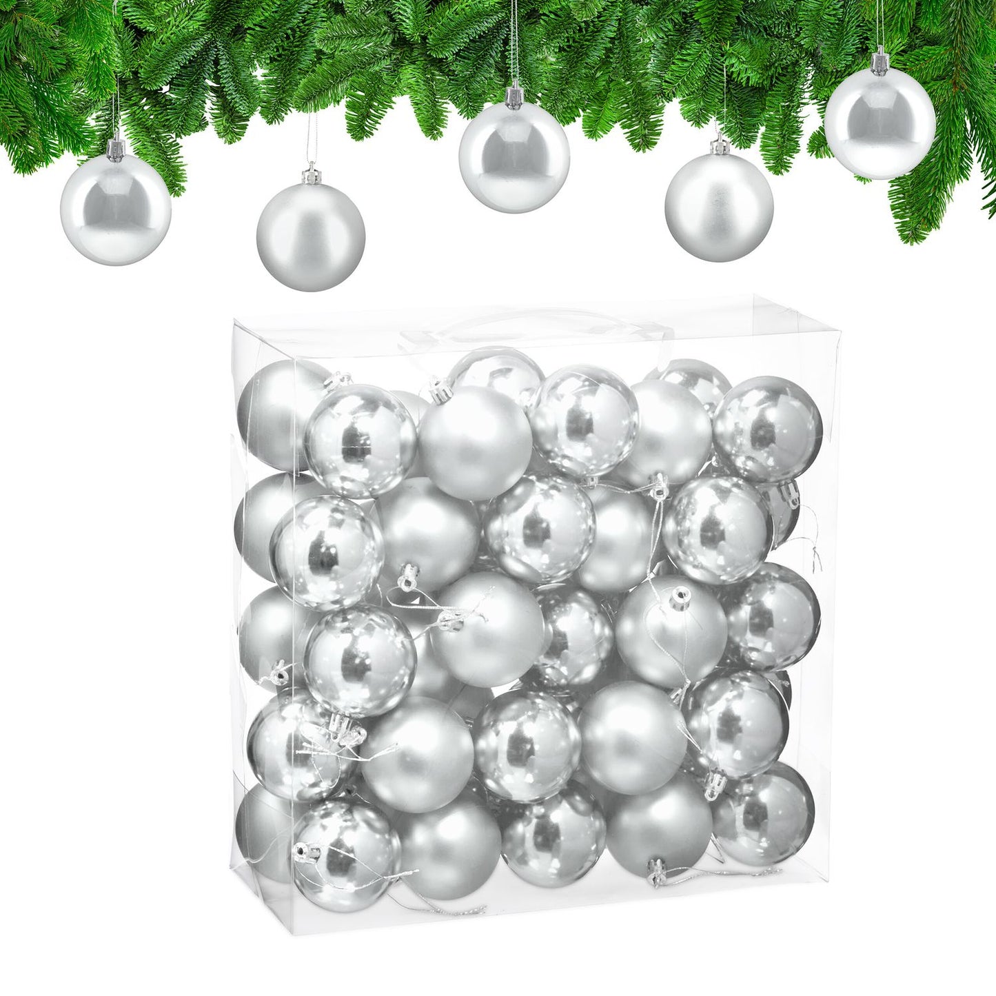 Christmas Tree Baubles Set, 50 Pieces, Matte & Glossy Finish