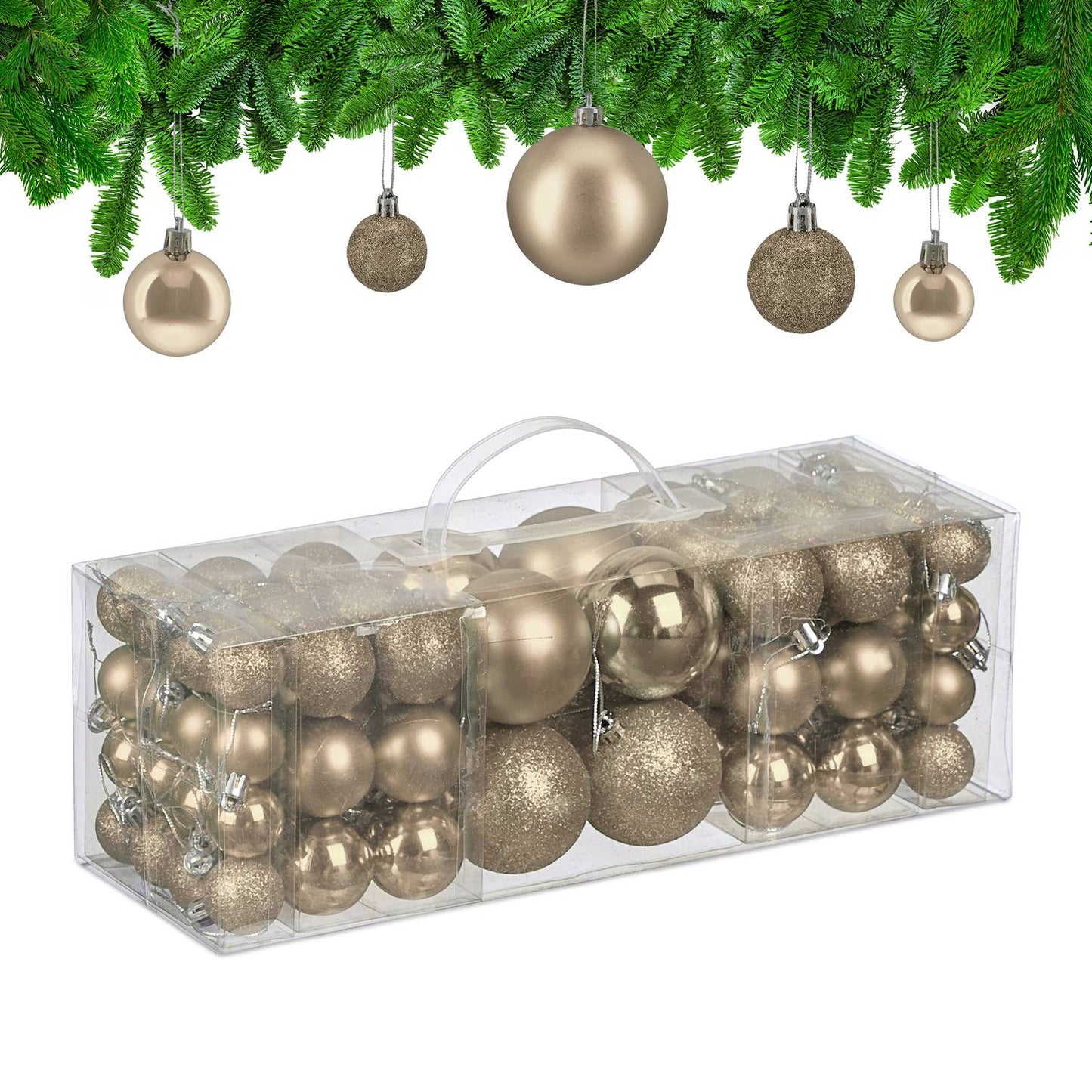 Christmas Tree Baubles Set, 76 Pcs – Matte, Shiny, Glitter