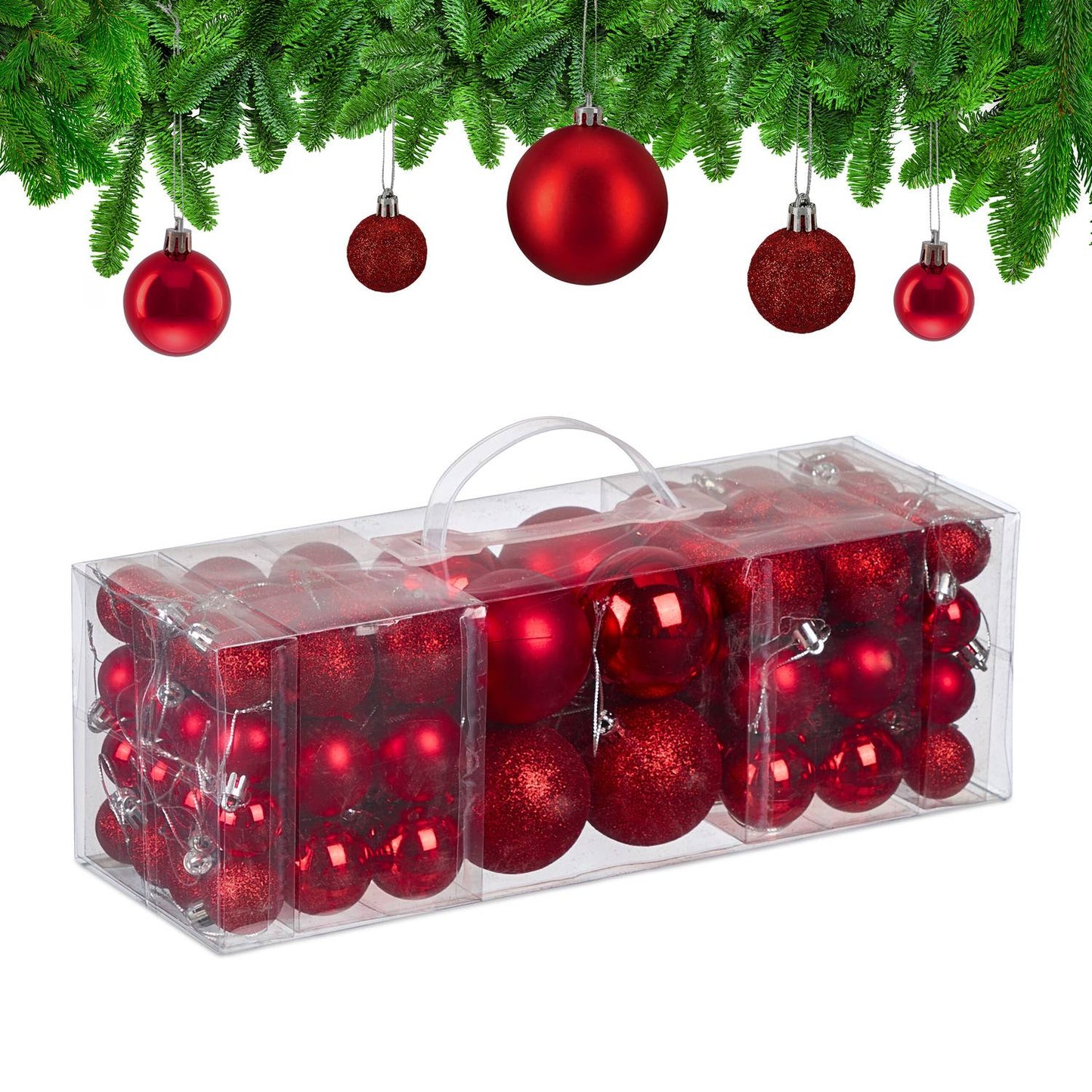 Christmas Tree Baubles Set, 76 Pieces, Plastic