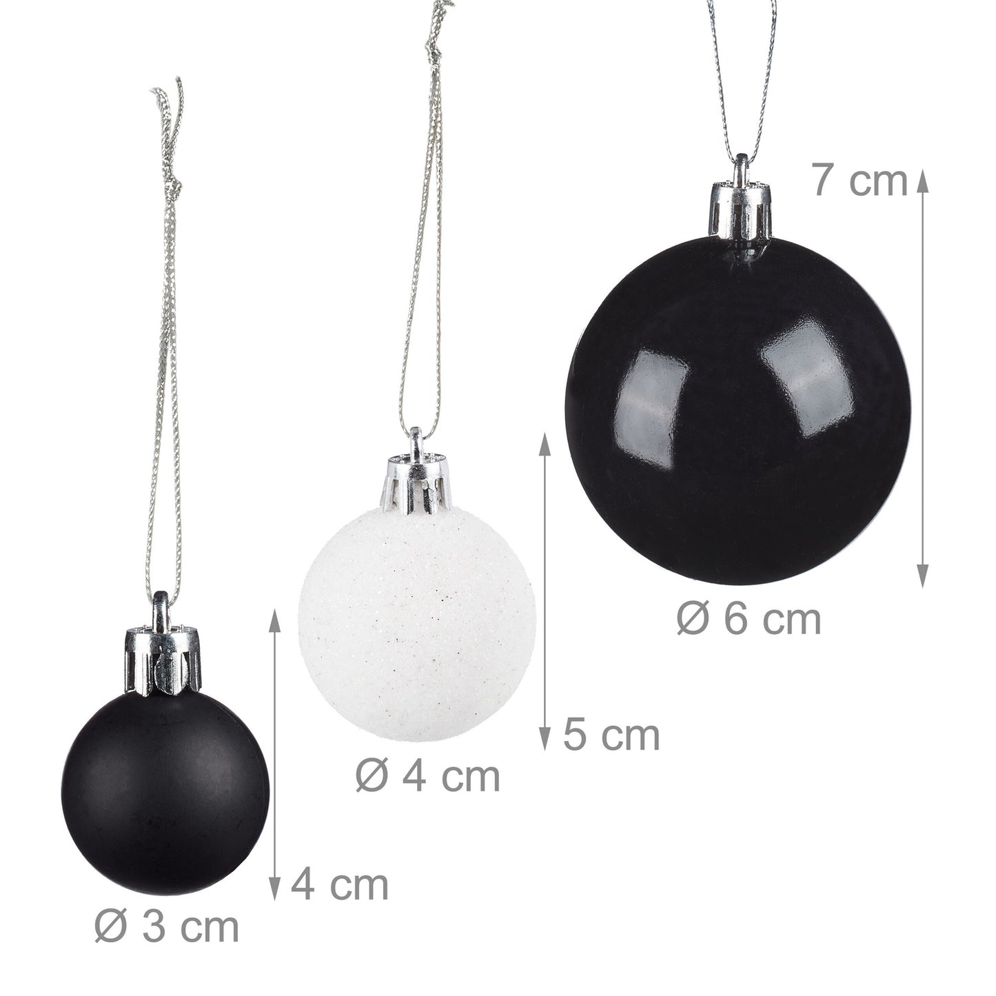 Christmas Tree Baubles Set, Black & White, Various Finishes