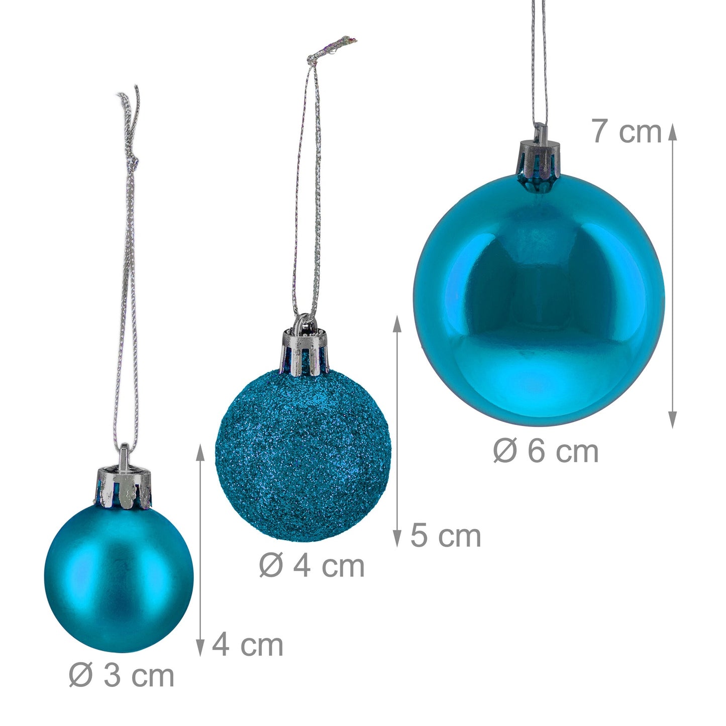 Christmas Tree Baubles Set, Matte/Shiny/Glitter Finish