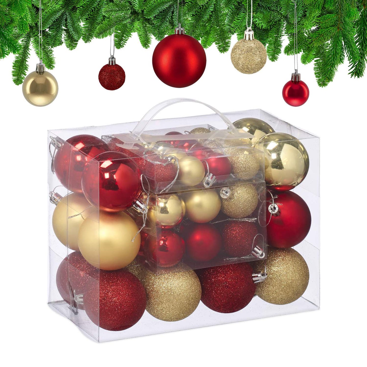 Christmas Tree Baubles Set, Red & Gold, Various Sizes