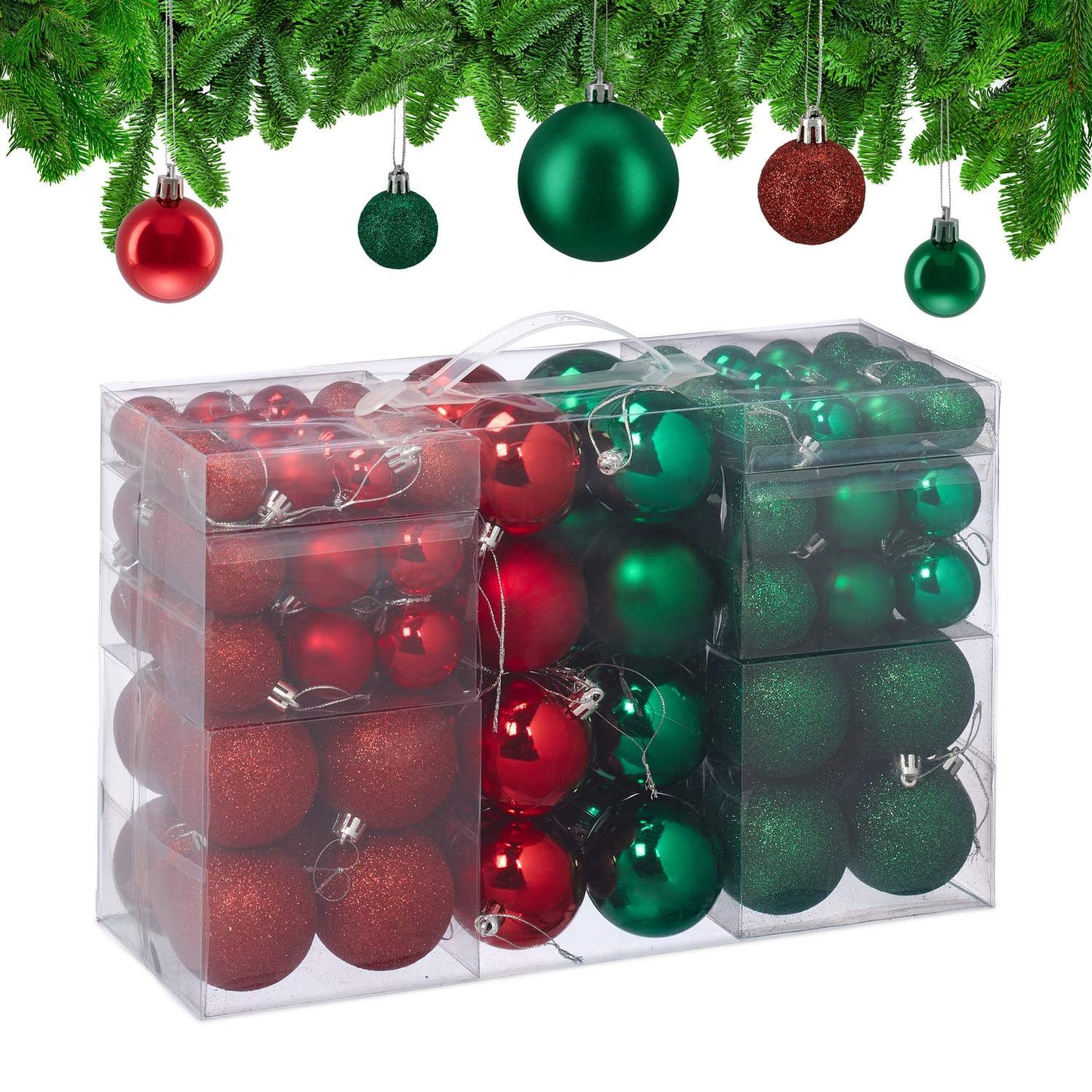Christmas Tree Baubles Set, Red & Green, Various Finishes