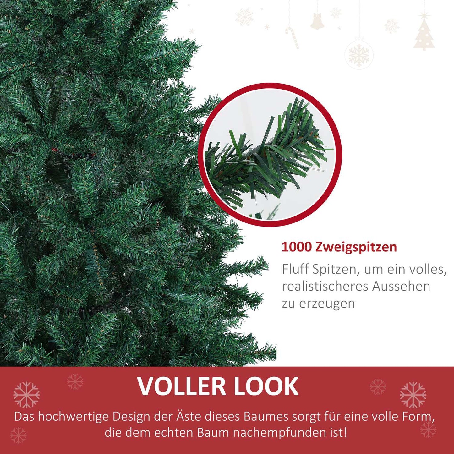 Artificial Christmas tree, 1000 branches, 180 cm, green