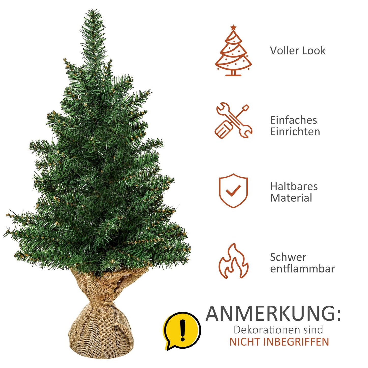 Small 60 cm artificial table top Christmas tree, linen base