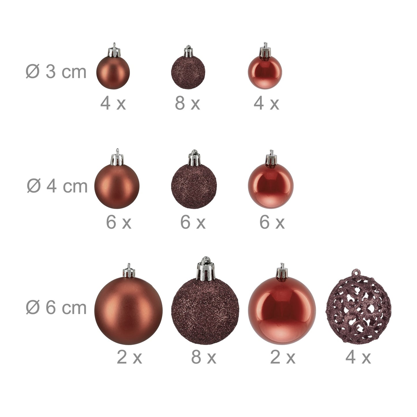 Christmas Tree Ornaments Set, 50 Baubles, Mixed Finishes