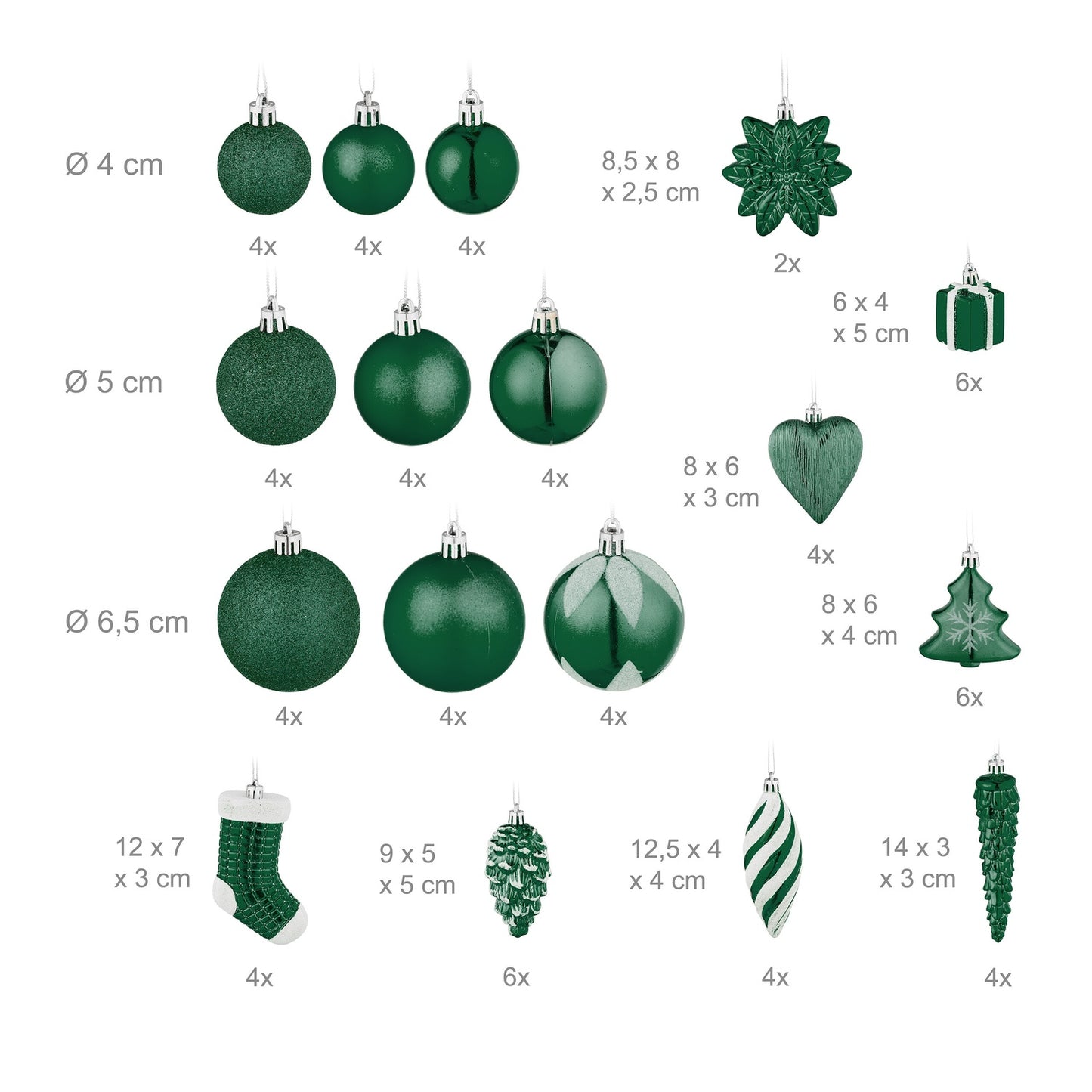 Christmas Tree Ornaments Set, 72-Piece Baubles & Decorations