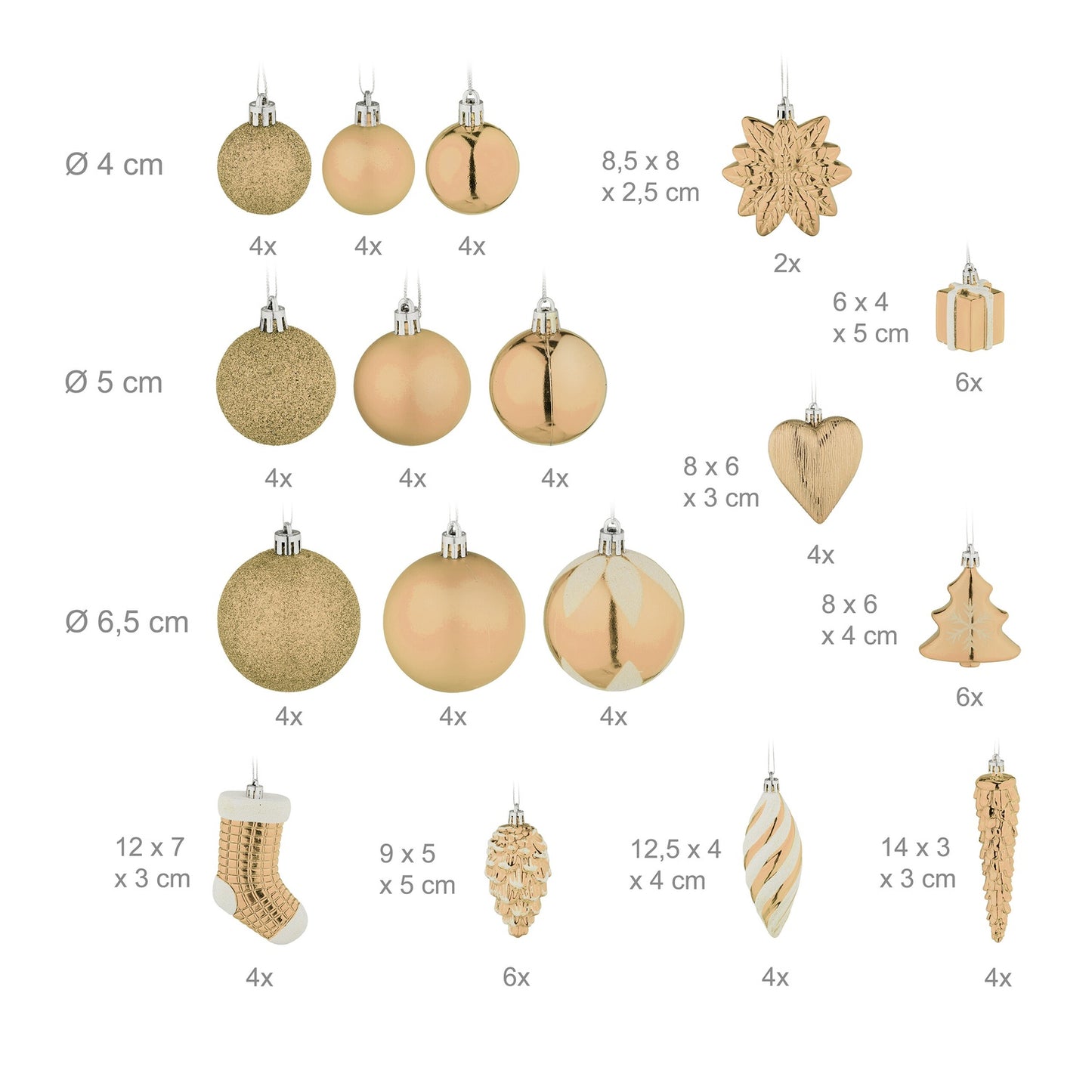 Christmas Tree Ornaments Set, 72 Pieces, Baubles & Decorations