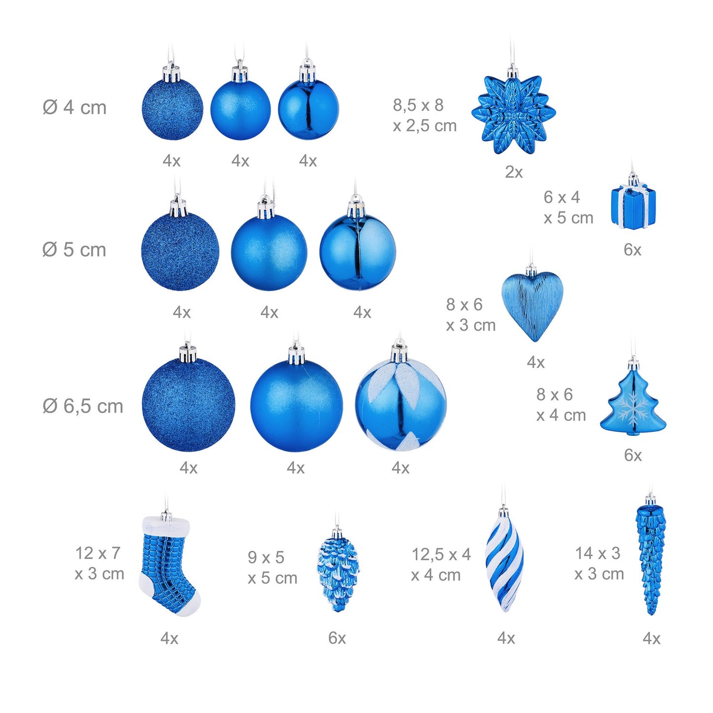 Christmas Tree Ornaments Set, 72 Pieces, Baubles & Decorations