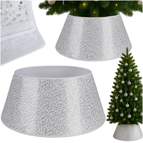 Christmas Tree Stand Cover, 60cm White with Silver Sequins