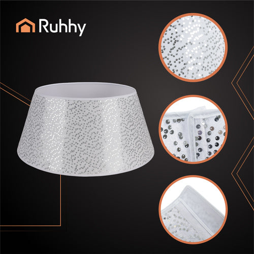 Christmas Tree Stand Cover, 60cm White with Silver Sequins